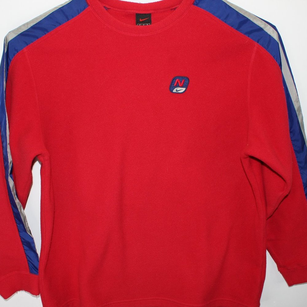 Nike Men's M Sweater Red Embroidered Big N Vintage L/S Pullover Logo Sweatshirt